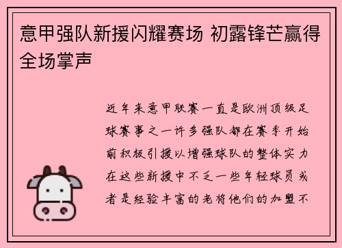 意甲强队新援闪耀赛场 初露锋芒赢得全场掌声